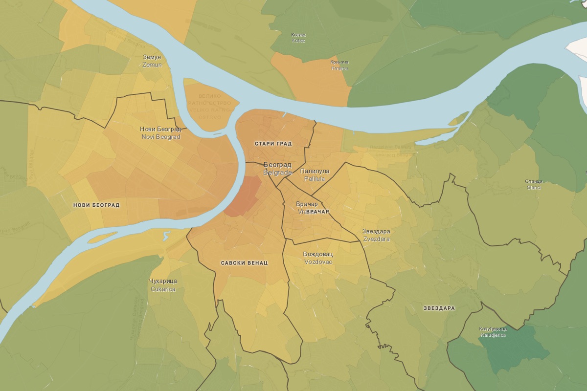Rent across Belgrade — greener is cheaper, redder pricier
